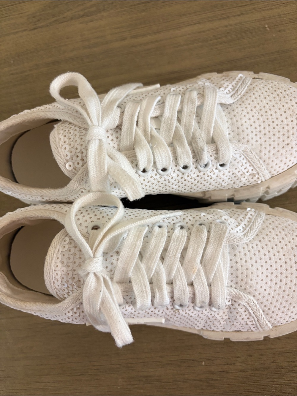 Prada White Sequins Double Wheel Platform Sneakers - Picture 10 of 11